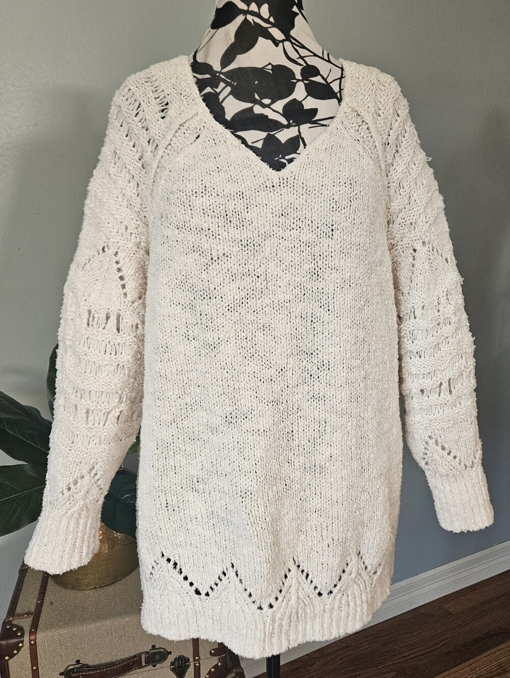 Pilcro Anthropologie Chunky Knit Pullover Cream Bohemian Coastal Sweater Size 2X